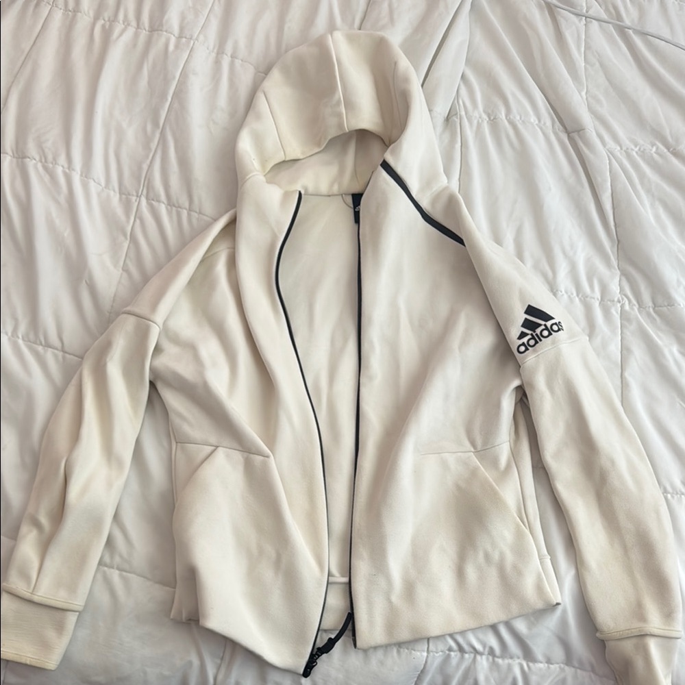 Adidas White Cream Utility Jacket with Black Trim